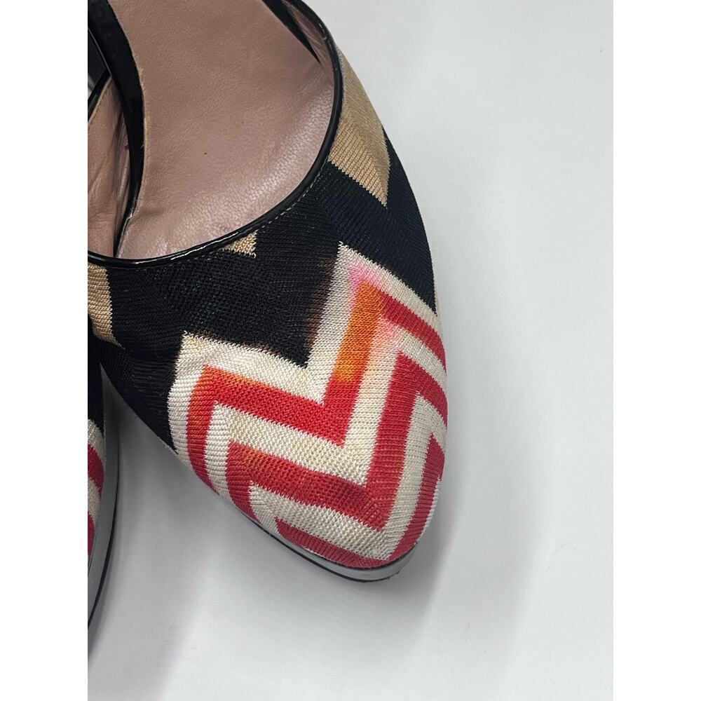 Missoni Tessuto Zigzag Print Fabric Leather Platform Strap 5” Heels Shoes 7.5/38 - Picture 3 of 16